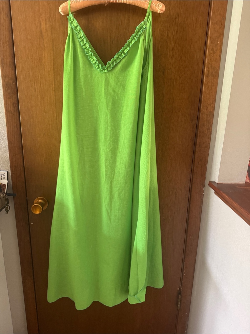 Green Maxi Slip Dress with Ruffle V-Neck